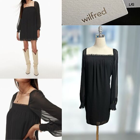 NWT Aritzia Wilfred Free Alana Babydoll Puff Long Sleeve Mini Dress Size L - Picture 1 of 13